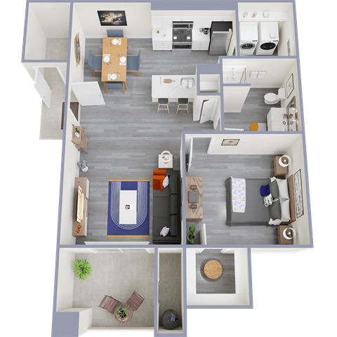 Floor plan for 1 bed, 1 bath, 711 sqft